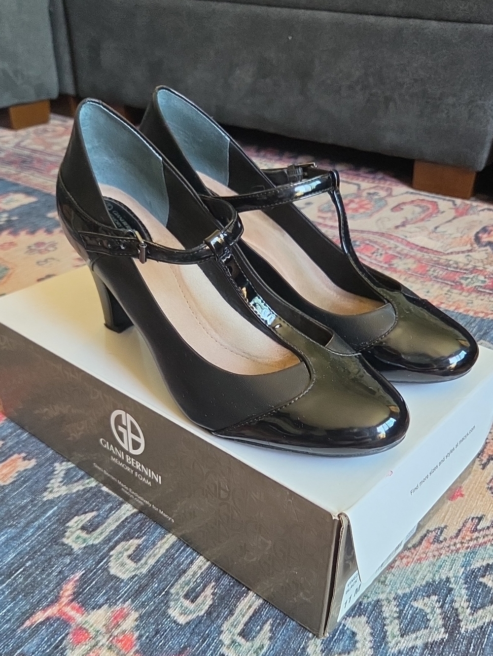 Giani Bernini Black Patent T-Strap Pumps